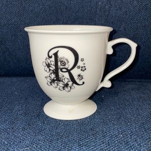 ANTHROPOLOGIE Missus Black Monogram Pedestal Mug Coffee / Cup Letter R